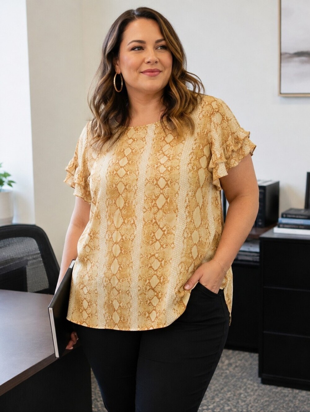 Lane Bryant Snake Print Ruffle Sleeve Top Women's Size 14